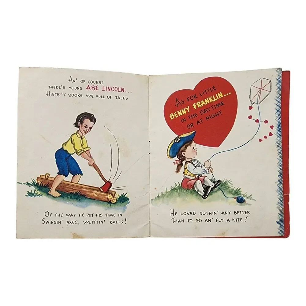 Vtg Valentine Card 1950's Am Greeting Card USA History Theme Famous Men 5 Pages